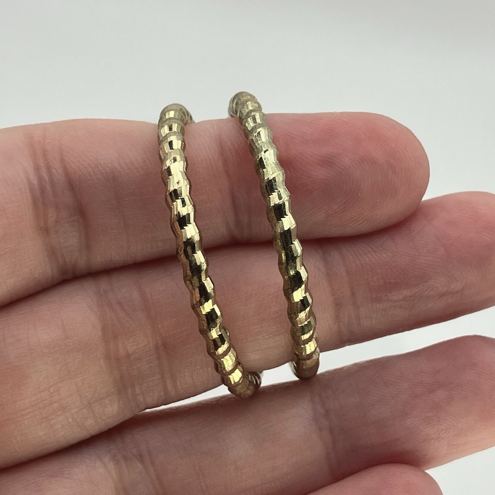 Gold Tone Pierced Hoop Earrings Laser Cut Classic Chic Everyday Timeless Style